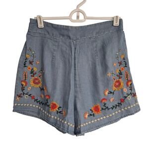 Women's Francesca's Lyocell Chambray Floral Embroidered Pull On Shorts | Size XS